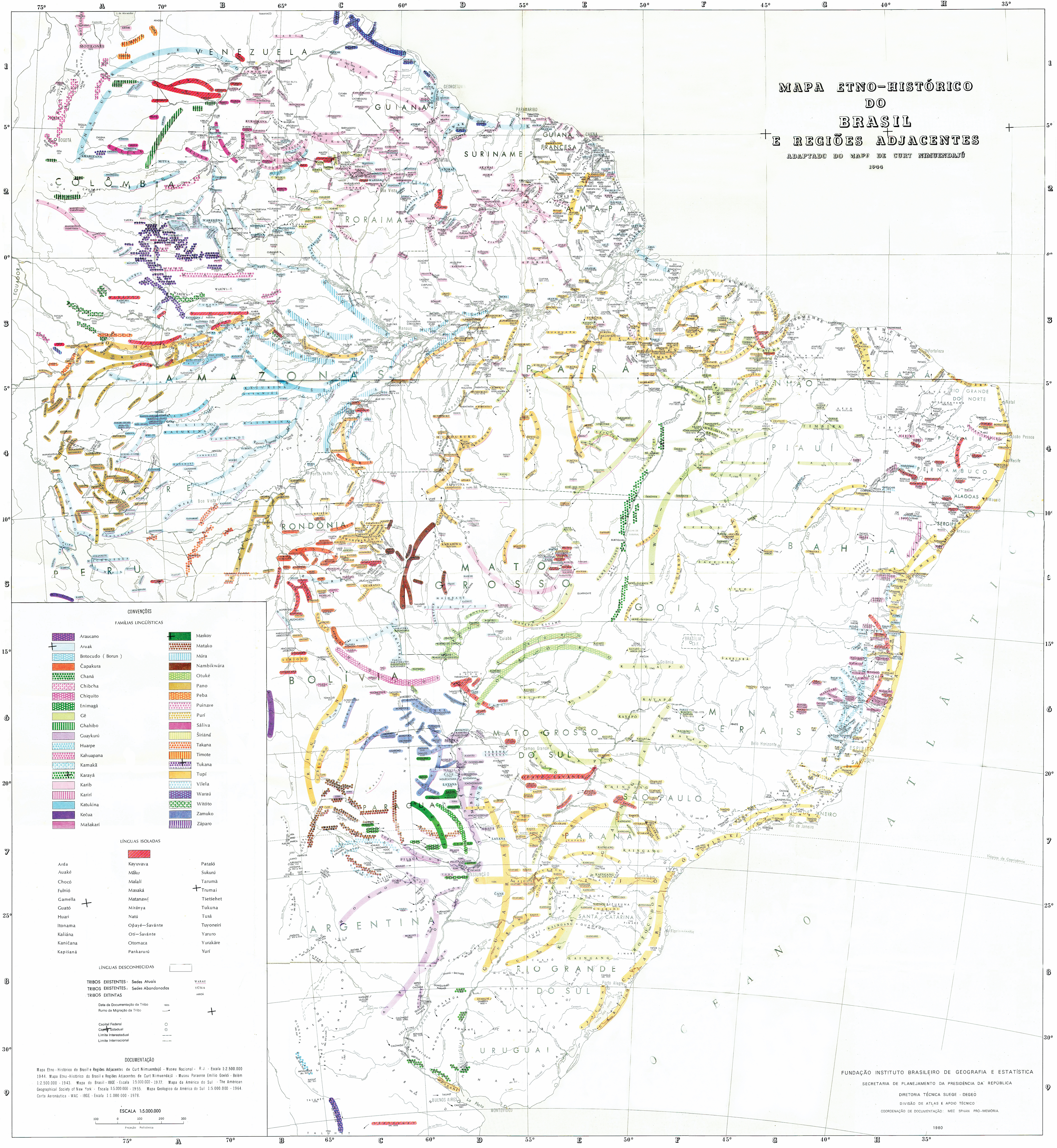 Fundação Instituto Brasileiro de Geografia e Estatística, Fundação Nacional Pró-Memória. Mapa Etno-Histórico de Curt Nimuendajú. Rio de Janeiro: IBGE, 1981. Mapa.